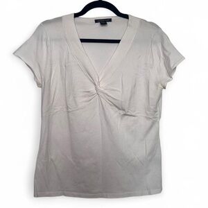 August Silk White Knot Front Top Women’s XL Short Sleeve Blouse